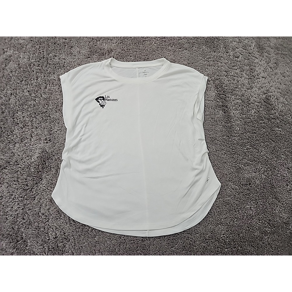 Freely Activewear Top Womens M White Los Mamones Volleyball Graphic Cap Sleeve